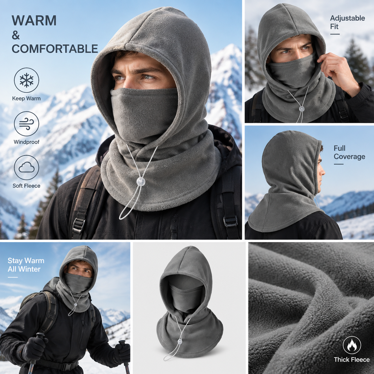 2-piece integrated flannel warm face mask and hat, windproof and warm for outdoor cycling, autumn and winter style, warm hat with neck visor.